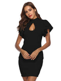CASUAL ROUND NECK LOTUS LEAF SLEEVE DRESS