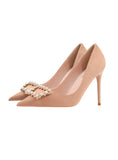 POINTED PEARL RHINESTONE SQUARE BUCKLE SHOES