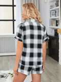 FASHION SUMMER PLAID SHORT SLEEVE SHORTS PAJAMAS
