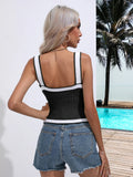 COLOR MATCHING KNIT SLEEVELESS V-NECK TOP
