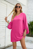 V-NECK BUBBLE SLEEVE LOOSE DRESS