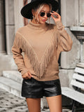FASHION LOOSE FRINGED TURTLE NECK SWEATER
