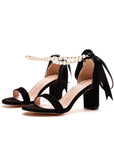 7 CM THICK SUEDE BEADED RIBBON SUMMER SANDALS