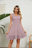 JACQUARD CHIFFON LOOSE V-NECK DRESS