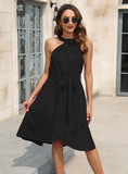 SOLID COLOR HALTER SLEEVELESS DRESS