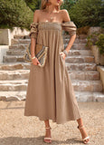 SOLID COLOR SQUARE NECK LONG DRESS