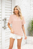 JACQUARD V-NECK SHORT-SLEEVED WOOL BALL CHIFFON SHIRT