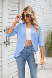 SOLID COLOR CROPPED SLEEVES RUFFLED COAT JACKET