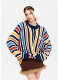 Colored Striped Loose Round Neck Sweater
