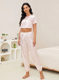 FASHION SILK-LIKE SHORT TOP TROUSERS SUIT