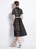 RETRO LACE SLIM SHORT SLEEVE DRESS