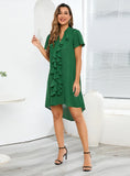 V-NECK RUFFLED BUTTONS SHIRT DRESS