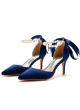 7 CM RIBBON BEADED STILETTO SANDALS