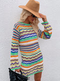 CLASSY ROUND NECK RAINBOW STRIPED PULLOVER SWEATER