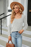 SOLID COLOR SQUARE NECK LOOSE LONG SLEEVE T-SHIRT