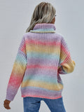 STYLISH RAINBOW STRIPED TURTLENECK SWEATER