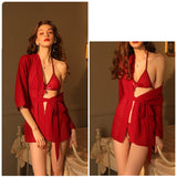 FASHION SEXY PERSPECTIVE CHIFFON ROBE UNDERWEAR SET