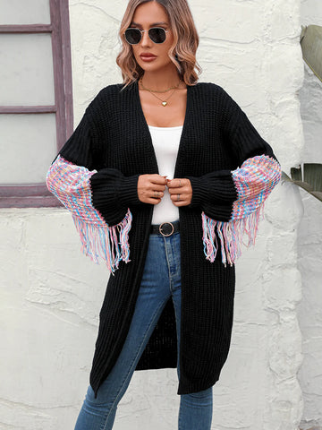 FASHION FRINGED LONG SLEEVE KNITTED SWEATER