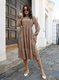 V-NECK FLARED SLEEVE LONG SLEEVE DRESS