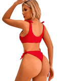 SOLID COLOR HIGH WAIST SEXY SPLIT BIKINI