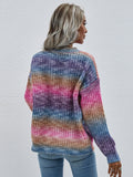 STYLISH PULLOVER STRIPED ROUND NECK RAINBOW SWEATER