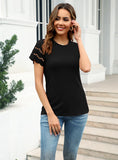 SPLICED LACE ROUND NECK T-SHIRT