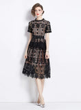 SLIM LACE SHORT SLEEVE DRESS