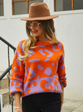 Leopard Print Stitching Round Neck Sweater