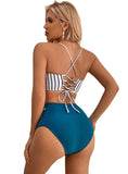 SEXY STRIPED SUSPENDER STRAP SPLIT BIKINI