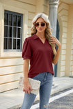 SOLID COLOR LAPEL LOOSE SHORT SLEEVE T-SHIRT