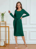 LONG-SLEEVED SPLIT PIT SOLID COLOR DRESS