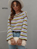 FASHION SPLICED LOOSE ROUND NECK STRIPED SWEATER