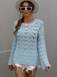 FASHION CROCHETED HOLLOW PULLOVER ROUND NECK LOOSE SWEATER
