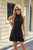 SOLID COLOR ROUND NECK MINI DRESS