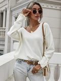 FASHION SOLID COLOR PULLOVER LOOSE BUTTONS SWEATER
