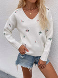 FASHION PRINTED V-NECK LOOSE PULLOVER SWEATER