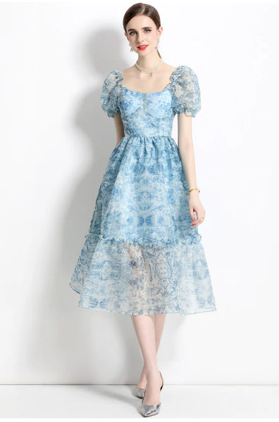 PALACE SQUARE COLLAR BUBBLE SLEEVE DRESS