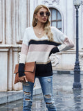 CLASSY STRIPED V-NECK PULLOVER SWEATER
