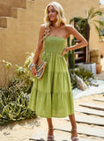 SOLID COLOR TUBE TOP PLEATS DRESS
