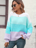 FASHION COLOR MATCHING ROUND NECK SWEATER