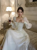 Dramatic Sleeves Vintage-Inspired Cream Dress