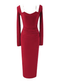 Gold Chain Straps Long-Sleeved Red Dress
