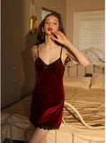 FASHION LACE SUSPENDER VELVET NIGHTDRESS HOME CLOTHES
