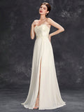 Chiffon Sweetheart Ivory A Line Appliques Wedding Dress With Slit