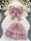 Crop Top Oversized Bow Tiered Ruffled Skirt