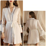 FASHION SEXY BATHROBE SATIN LACE NIGHTGOWN