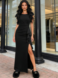 Fuchisa Split Bodycon Mermaid Evening Maxi Party Dress