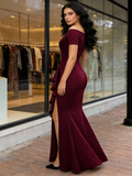 Black Off Shoulder Ruffle Formal Evening Long Dress