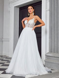 V Neck Sheer Mesh Tulle A Line Wedding Dress