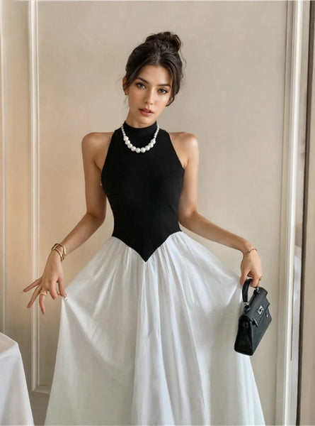 Black White Halter Gown Voluminous Tulle Skirt